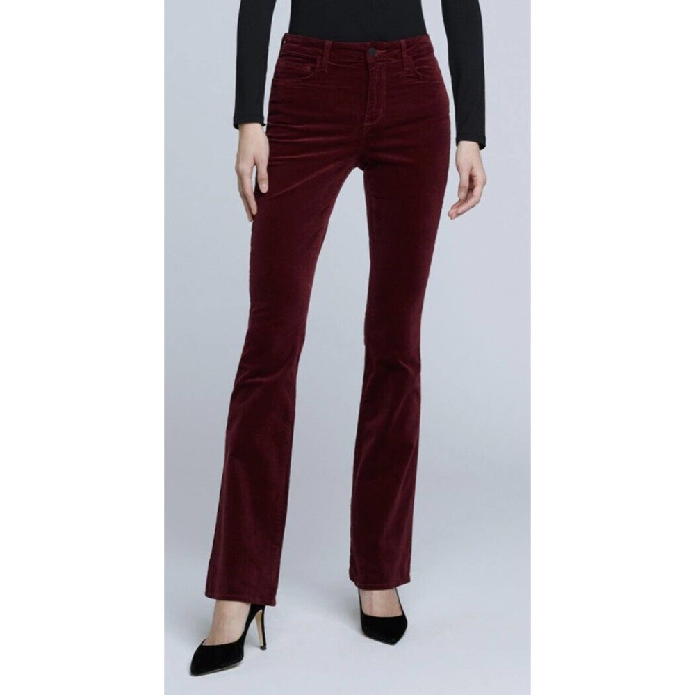 L’Agence Womens Stevie Velvet Jeans Size 25 High Rise Flare Black Cherry